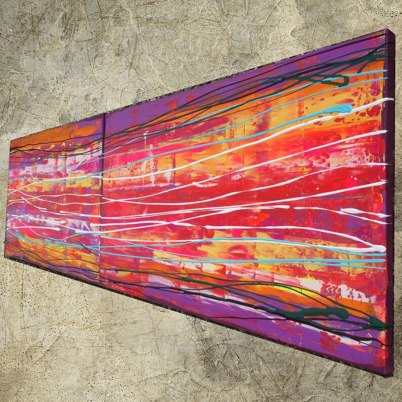 Pink Red Abstract Painting Vertical Wall Art A122 Acrylic Etsy