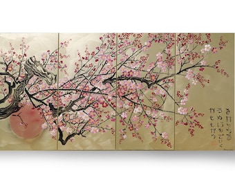 Sakura Cherry Blossom Canvas Art J243 Gold Set of Four Panels by Ksavera