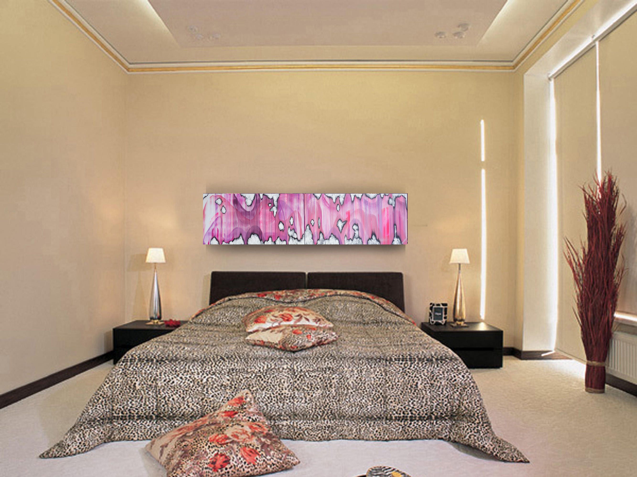 lilac ikat Abstract Painting diptych vertical textured wall art A146