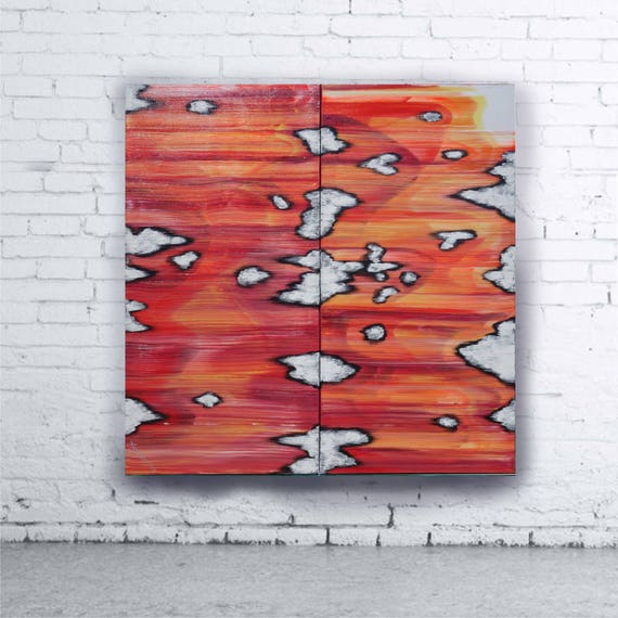 red ikat Abstract Painting diptych vertical textured wall art A147 Acrylic Original Contemporary Art KSAVERA canvas mid century modern