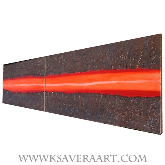 hot orange stripe rusty iron Abstract Painting vertical textured wall art A235 Acrylic Original Contemporary Art by Ksavera