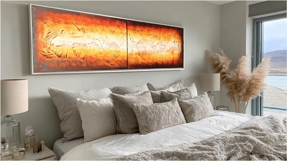 Original textured painting Lava A031 Abstract orange wall art by Ksavera