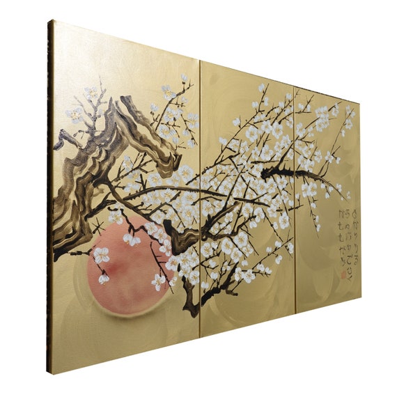 Japan art cherry blossom sakura Japanese style painting J226 Large paintings art canvas acrylic paintings gold wall art by artist Ksavera