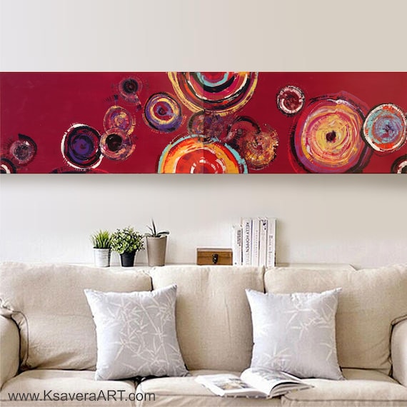 Circles Red Abstract Painting vertical textured wall art A041 Acrylic Contemporary Art for Lounge, Office or above sofa by Ksavera