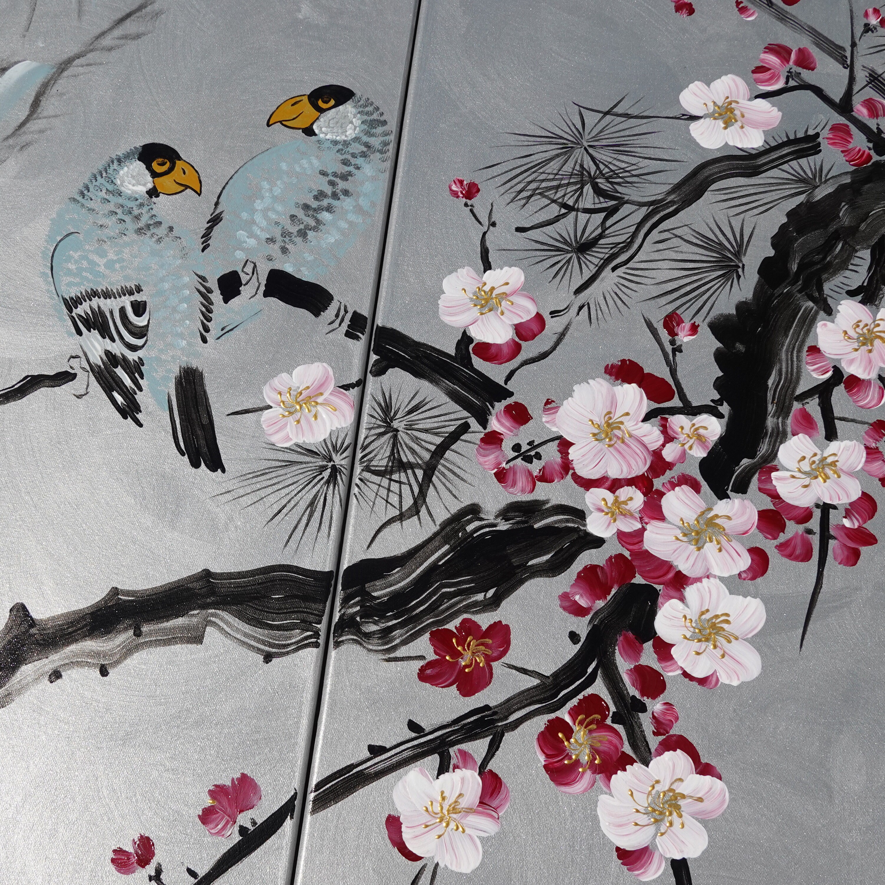 大人気定番商品 Japan Art Love Birds Japanese Style Painting J186 Large 絵画