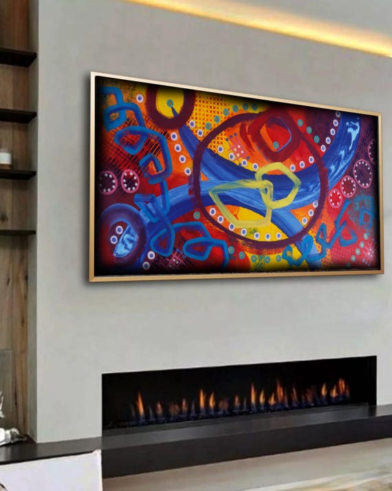 Abstract Geometric Painting A1387 | Modern Colorful Wall Art | Red and Blue and Yellow Original Canvas | Contemporary Home Decor | Ksavera