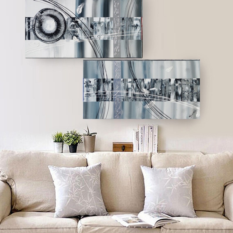 Black and white Abstract painting A371 Acrylic Original Contemporary Art for Lounge, Office or above sofa by Ksavera image 4