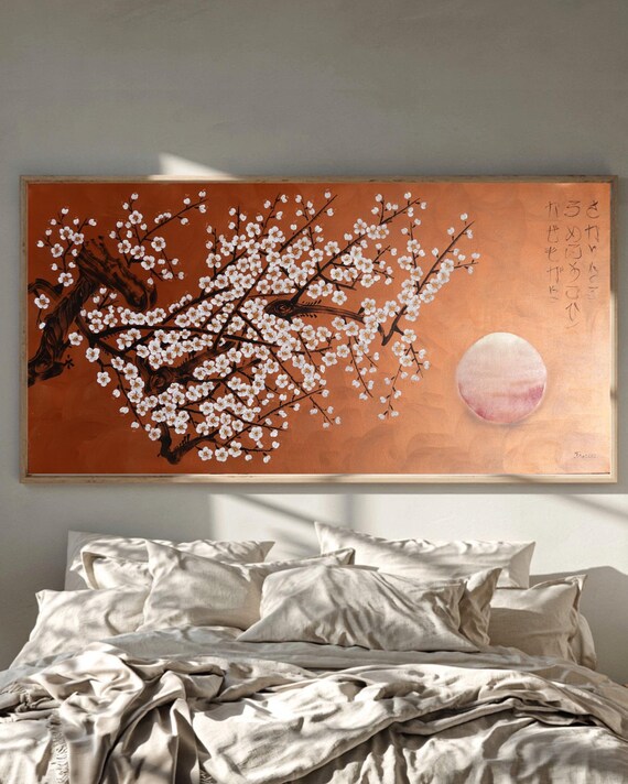 Japanese Sakura J511 | Original Acrylic Painting on Large Canvas | Contemporary Wall Art by Ksavera