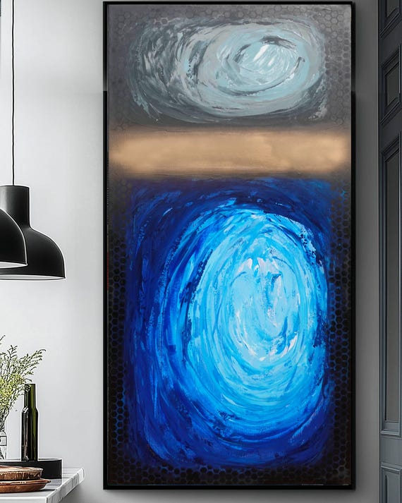 Abstract Minimalist Painting A1367 | Modern original Wall Art | blue black gold Original Canvas | Contemporary Home Decor | Ksavera