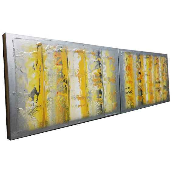 diptych silver yellow Abstract Paintings A573 - contemporary art for Lounge, Office, Sleeping room or above sofa by Ksavera