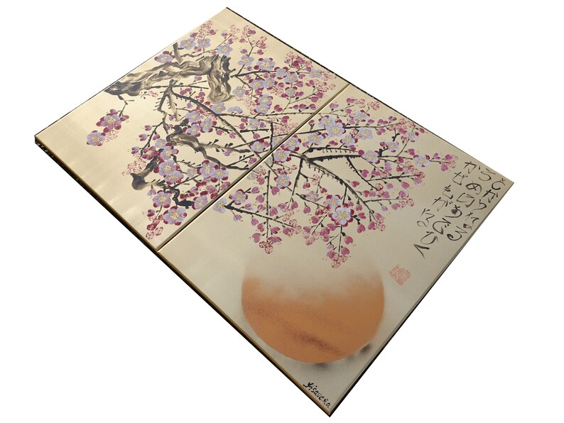 Cherry blossom Japanese style painting J337 Gold paintings Japan art stretched canvas acrylic wall art by artist Ksavera image 6