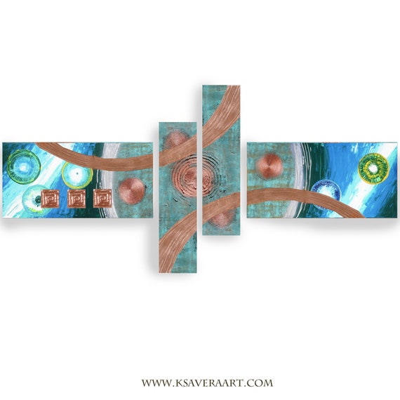 Copper patina Abstract Set 4 piece paintings modern art A2911/14 Abstract textured Painting Acrylic Contemporary Art by artist Ksavera