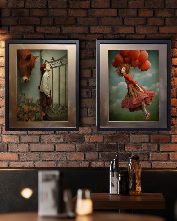 Surrealism DS0801A by artist Ksavera - READY to HANG - diptych - top quality photography printed on the glossy photopaper in frame