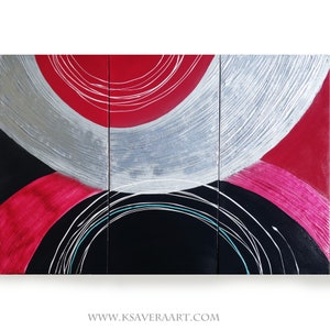 Large paintings Black himberry red silver original abstract art textured acrylic on stretched canvas glossy metallic by Ksavera image 2