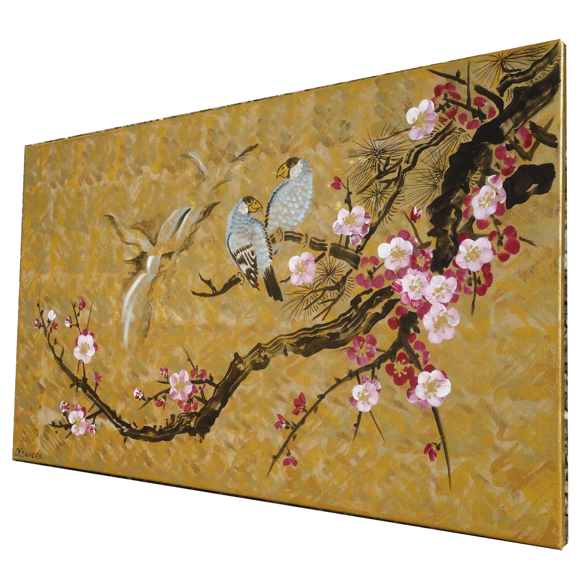 Japan art cherry blossom and love birds Japanese style