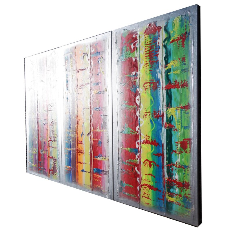 The image is a vibrant, abstract painting with bold, colorful brushstrokes and a sense of movement across the canvas.