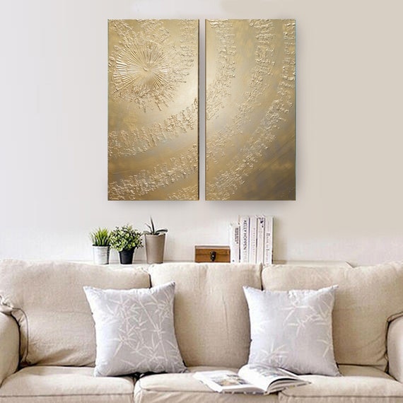 Gold swirl Abstract A633 - industrial textured diptych, original art, abstract textured paintings by artist Ksavera