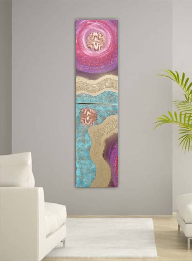 copper patina gold purple Abstract Painting diptych textured wall art A150 Contemporary Art by Ksavera canvas mid century modern image 8