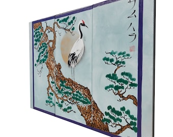 Japanese crane sun Japan Hieroglyph gold original artwork in japanese style J176 japonism ready to hang painting by artist Ksavera