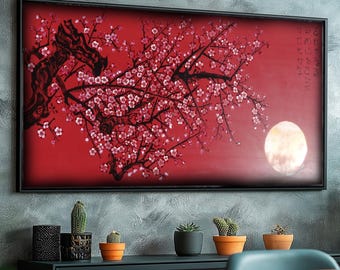 Japanese Original Painting J422 | cherry blosson red Home Decor | Ksavera