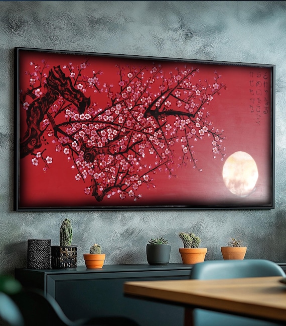 Japanese Original Painting J422 | cherry blosson red Home Decor | Ksavera