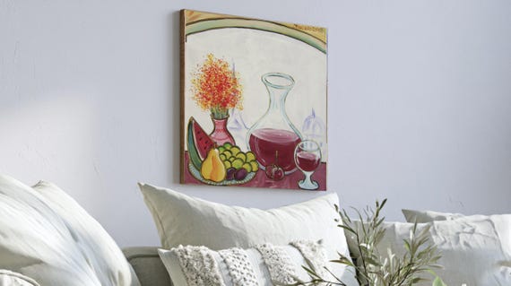 Still Life Painting on Canvas: Pear, Watermelon by Ksavera