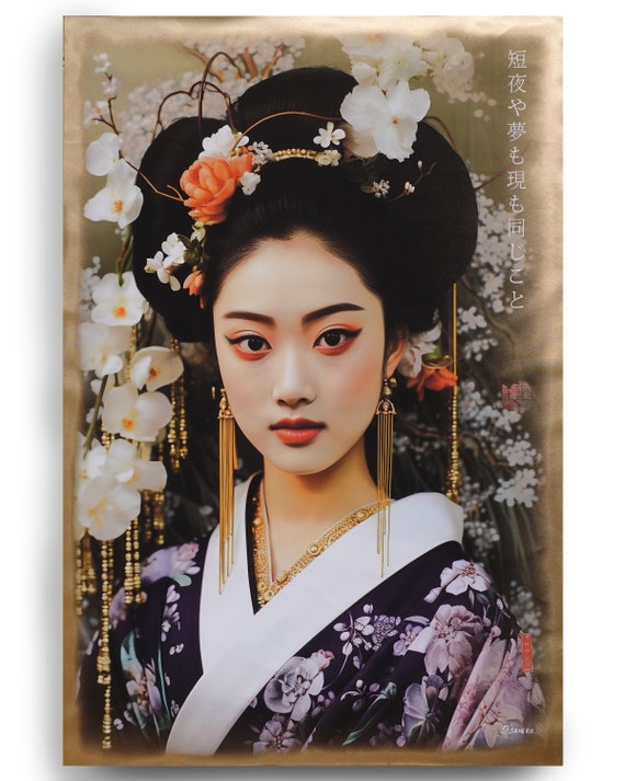 Japanese geisha DS0359 by artist Ksavera - Large Giclée print on canvas, black or gold edges, japonism