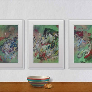 Set di 3 liquidi originali astratti, dipinti su carta A4 - 18J053