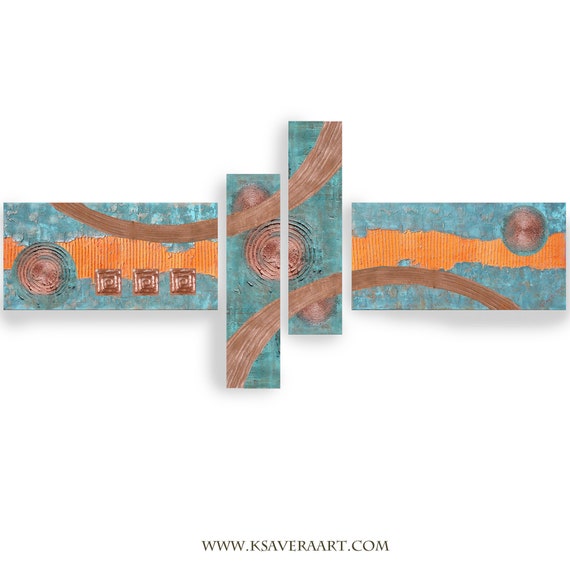 Copper patina paintings modern art A2911/02 Abstract textured Painting Acrylic Contemporary Art for Lounge or above sofa by artist Ksavera