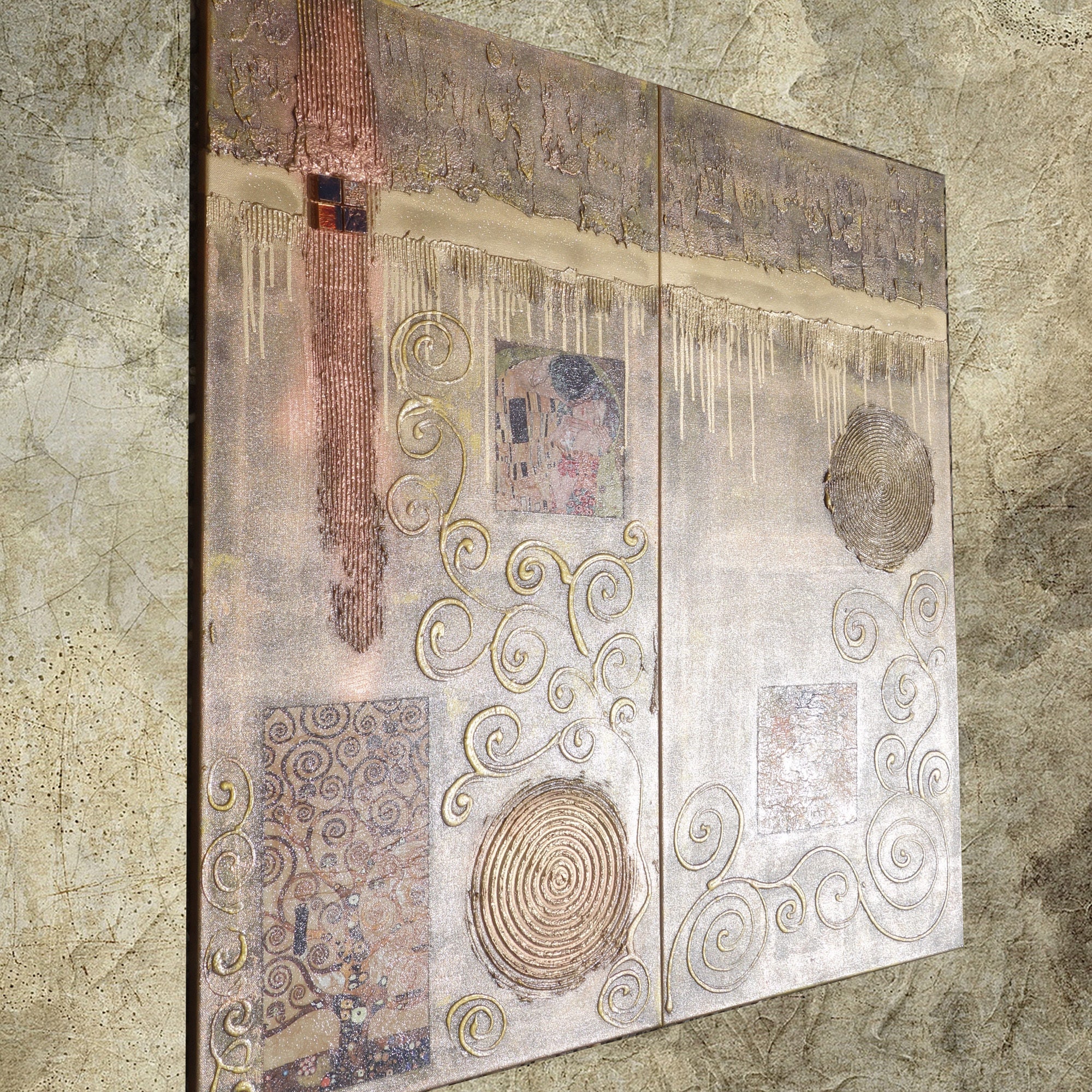 Gold Klimt Abstract Painting Diptych Textured Wall Art A182 Etsy
