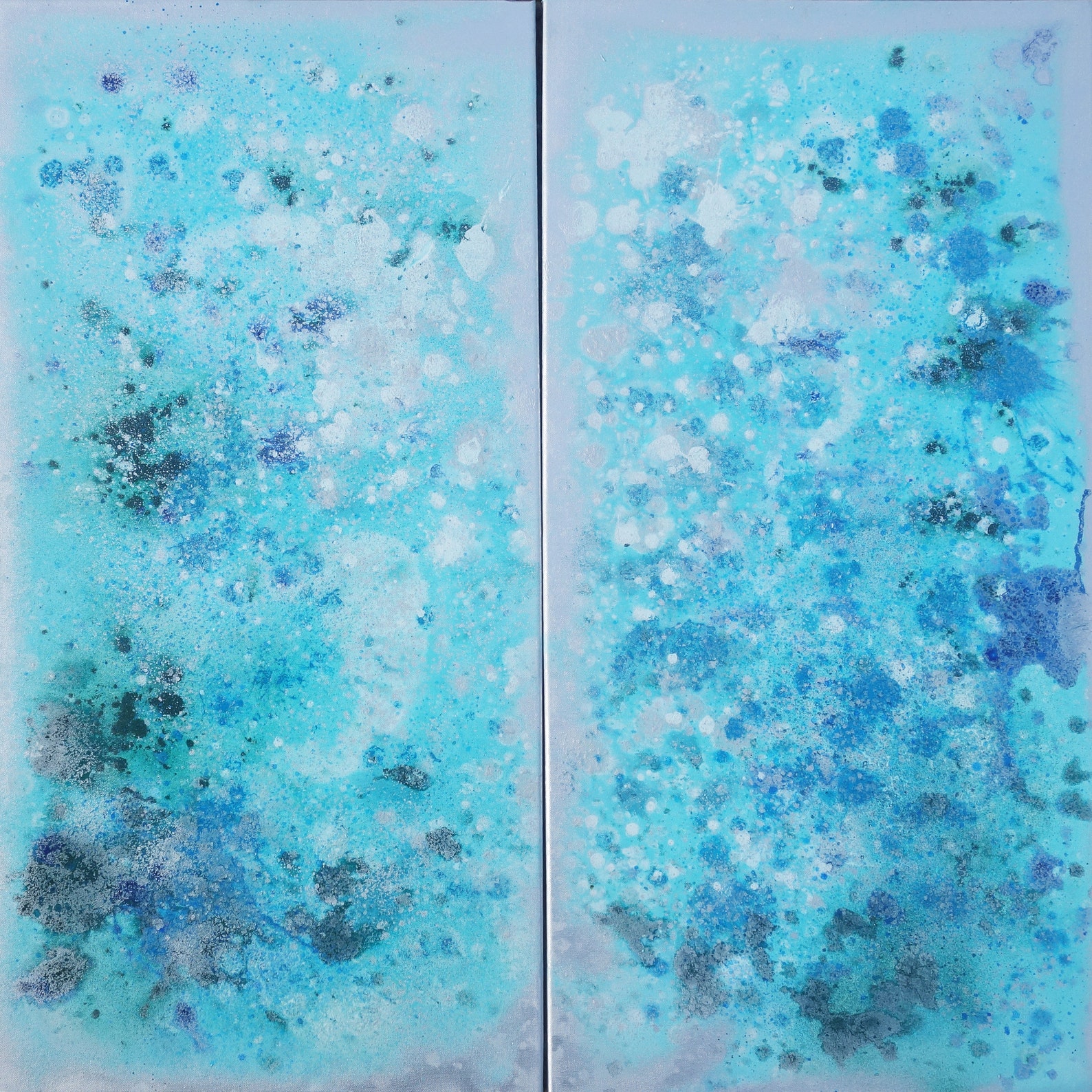 Blue Silver Abstract Painting Vertical Textured Wall Art A081 Acrylic