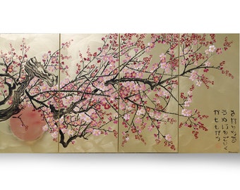 Large japanese paintings - READY to SHIP - cherry blossom - Japanese style painting - Sakura J243 - gold acrylic paintings by artist Ksavera