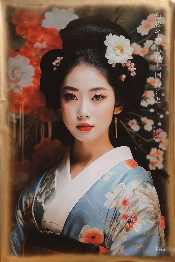 Japanese geisha DS0390 by artist Ksavera - Large Giclée print on canvas, black or gold edges, japonism