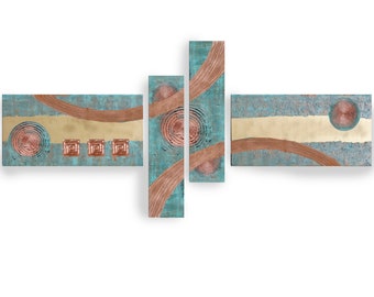 Copper patina Abstract Set 4 piece paintings modern art A2911/07 Abstract textured Painting Acrylic Contemporary Art  by artist Ksavera