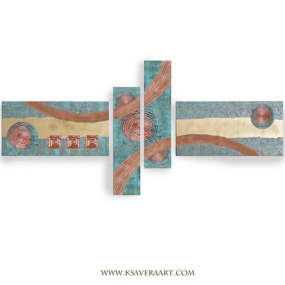 Copper patina Abstract Set 4 piece paintings modern art A2911/07 Abstract textured Painting Acrylic Contemporary Art  by artist Ksavera