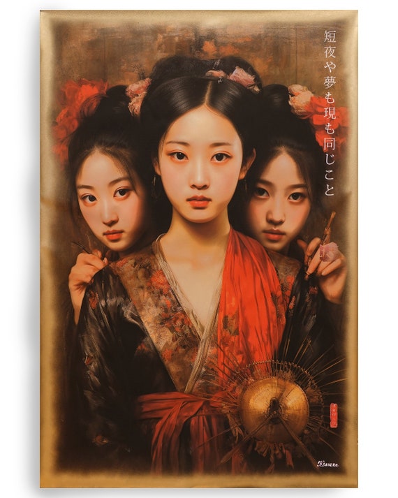 Japanese geisha DS0357 by artist Ksavera - Large Giclée print on canvas, black or gold edges, japonism