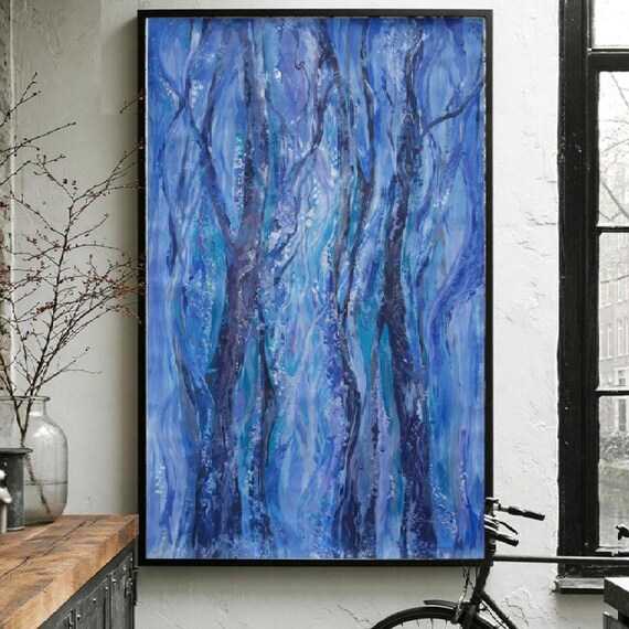 Blue Forest Abstract Original Painting i010 Large Acrylic Canvas, 100x160cm