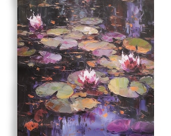 Water lilies DS0372 by artist Ksavera - Giclée print on the stretched canvas or the unstretched canvas, the fleece blanket or mat rug