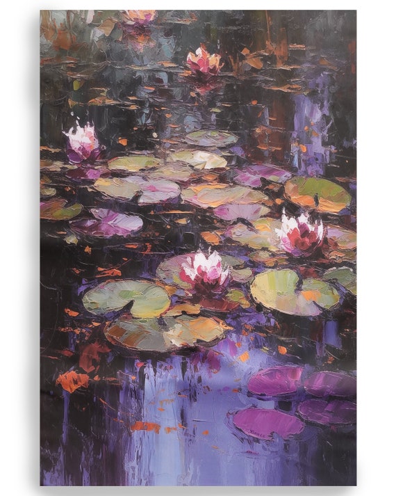 Water lilies DS0372 by artist Ksavera - Giclée print on the stretched canvas or the unstretched canvas, the fleece blanket or mat rug