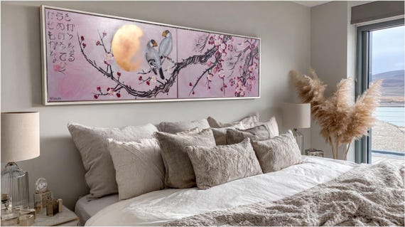 Sakura Wall Art J325 Rose Silver Diptych Hand-Painted Canvas Set Painting by Ksavera