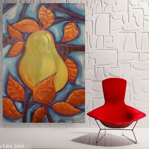 pear painting dining room art pear art contemporary artwork on unstretched canvas 64&quot; by Ksavera large wall art