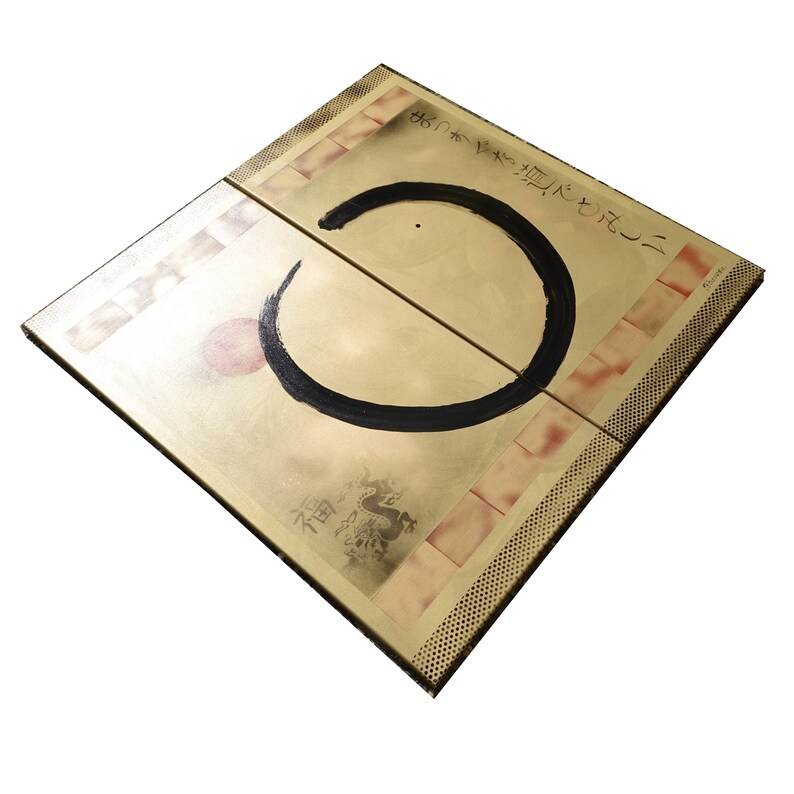 PRONTO PER LA SPEDIZIONE Zen Enso Sun Japan Golden Originals Pittura Arte giapponese J223 Japonism Wall Art Dittico dell'artista Ksavera immagine 5