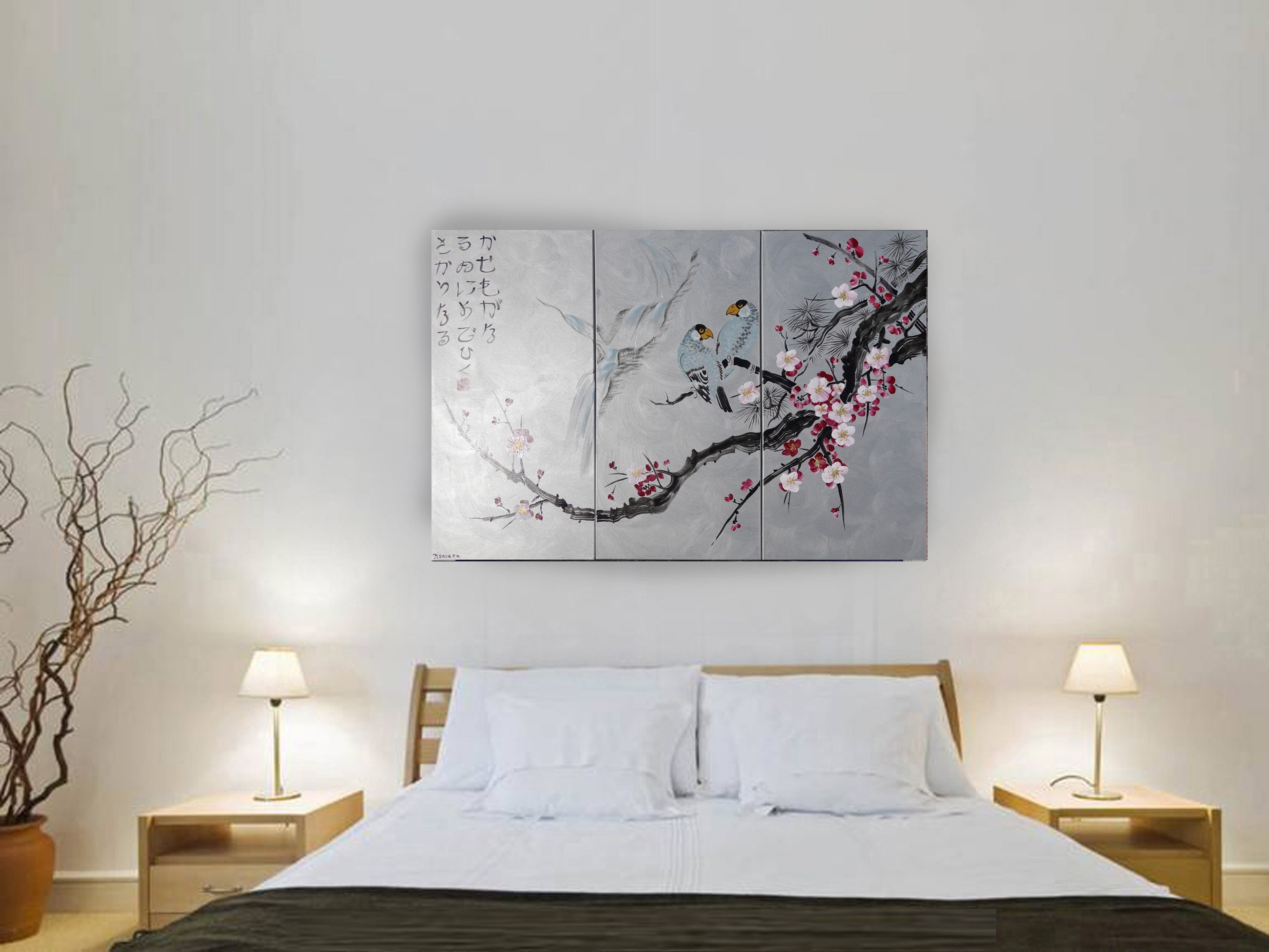 Japan Art Love Birds Japanese Style Painting J186 Large