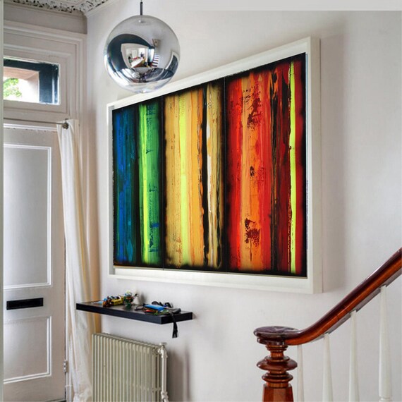 Rainbow Abstract Painting on canvas A267 Acrylic painting Original art Contemporary Palette Knife Large black