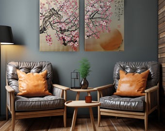 Cherry blossom - Japanese style painting J337 Gold paintings Japan art stretched canvas acrylic wall art by artist Ksavera