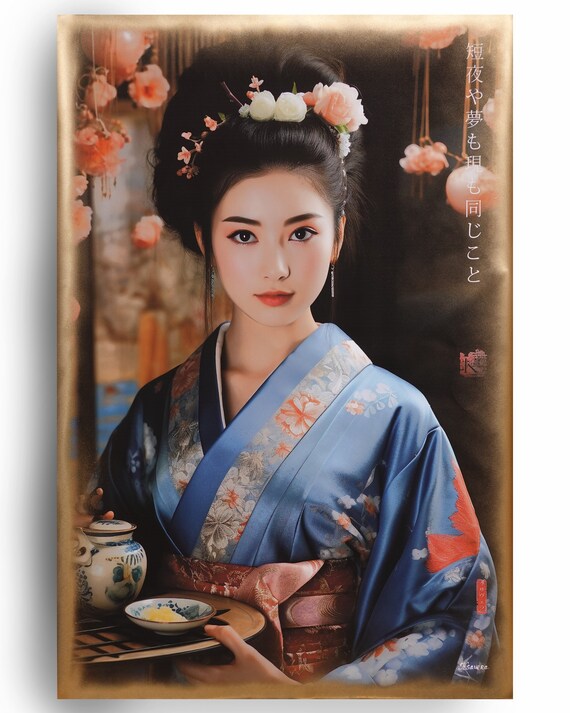 Japanese geisha DS0360 by artist Ksavera - Large Giclée print on canvas, black or gold edges, japonism