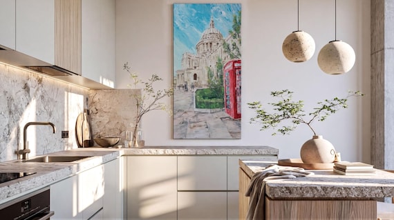 St Paul's Cathedral Wall Art S042 - Large Beige Palette Knife Painting