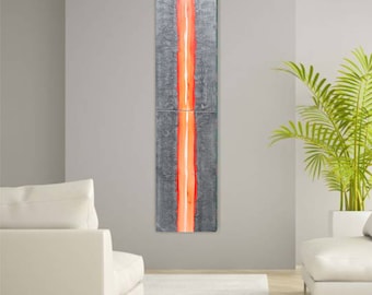 hot orange steel Abstract Painting vertical textured wall art A262 Acrylic Original Contemporary Art KSAVERA mid century modern art