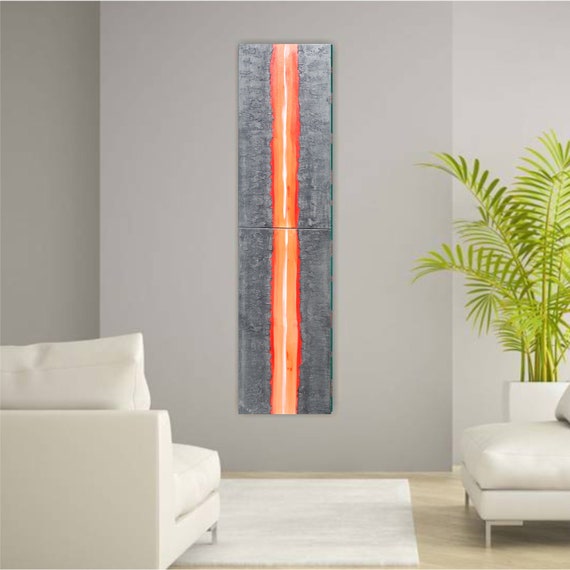 hot orange steel Abstract Painting vertical textured wall art A262 Acrylic Original Contemporary Art KSAVERA mid century modern art