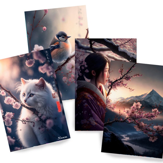 Japanese geisha DS0123 by Ksavera - Digital print set of 4 - synthography fine art prints - Printed on glossy premium fine art photo paper